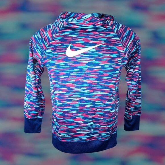 Nike Therma-Fit Kids Multicolor Patterned Hoodie Large Long Sleeve Pullover - Picture 1 of 8